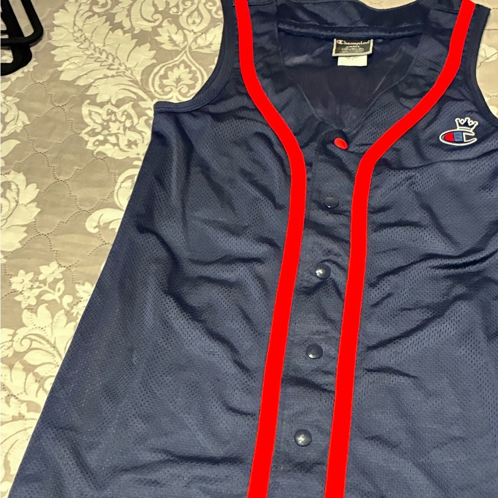 Champion Navy Mesh Baseball Tank dress  with Red Trim
